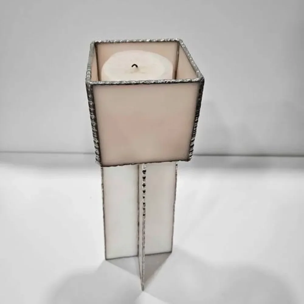 MCM Geometric Stained Glass Candle Holder. Mid-century design